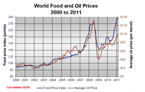 ielts writing task 1 - world food and oil prices